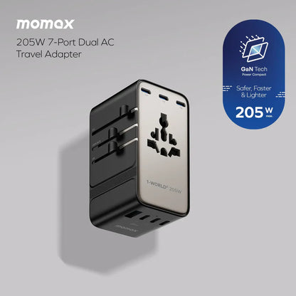 MOMAX 1-World² 205W 7-Port Dual AC Travel Adapter