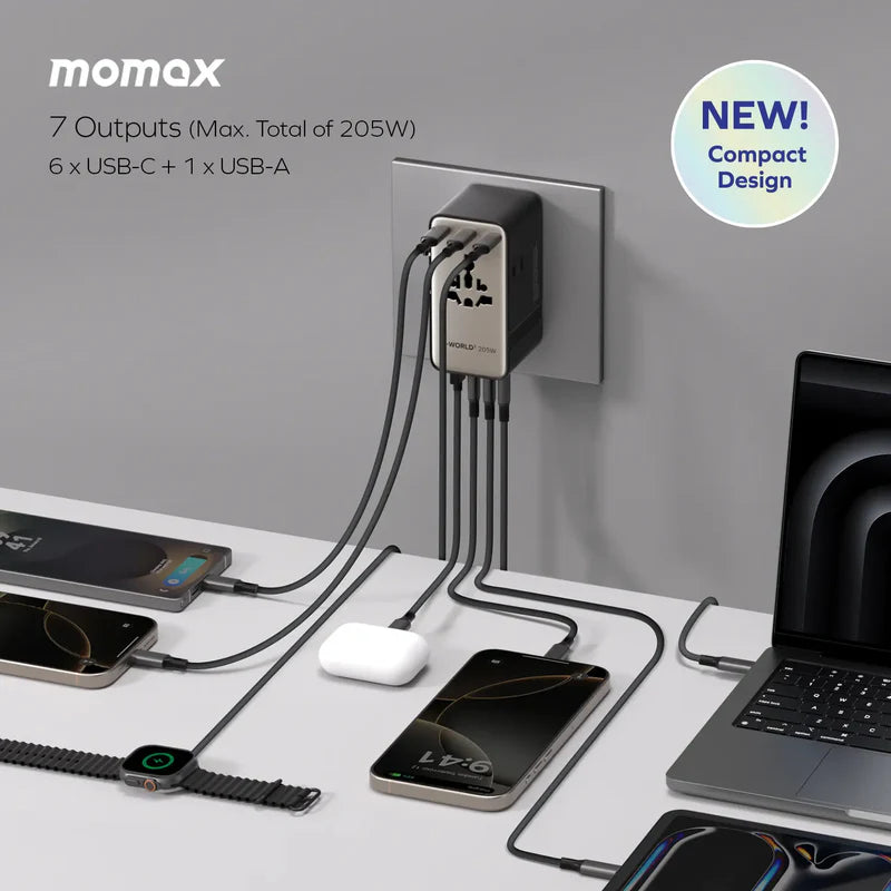 MOMAX 1-World² 205W 7-Port Dual AC Travel Adapter