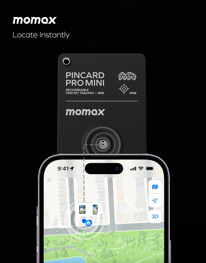 MOMAX PinCard Pro Mini Rechargeable Find My Locator