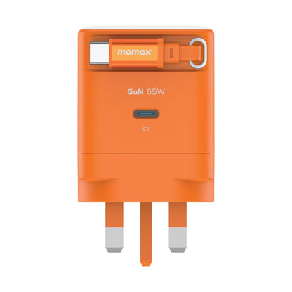 MOMAX 1-Charge+ 1-Port GaN Charger With Built-In USB-C Cable 65W