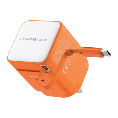 MOMAX 1-Charge+ 1-Port GaN Charger With Built-In USB-C Cable 65W